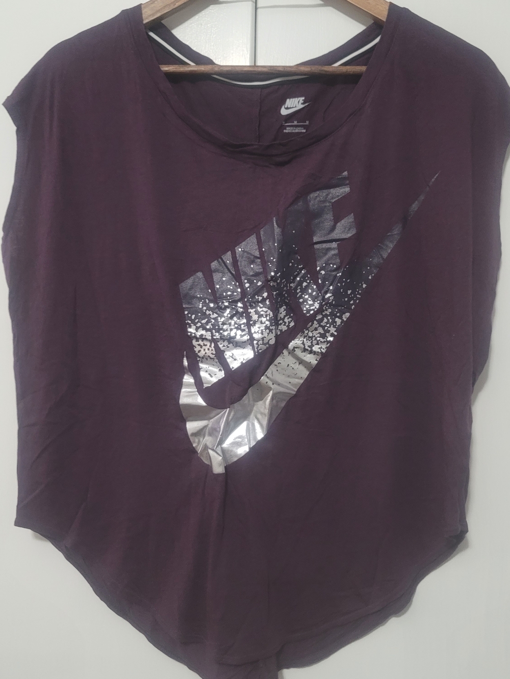 Nike Women's Metallic Silver Swoosh Dark Purple Tank Top